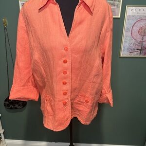 Talbots Vintage Linen Coral Button-Down Shirt Size 14 😻